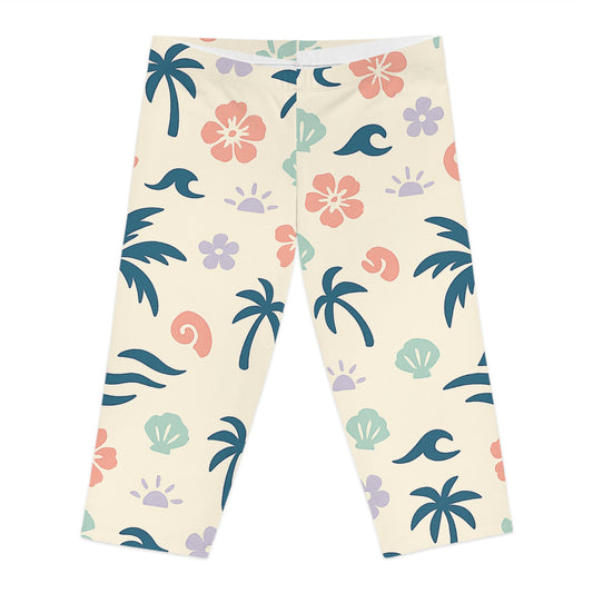Tropical Floral Capri Leggings for Women