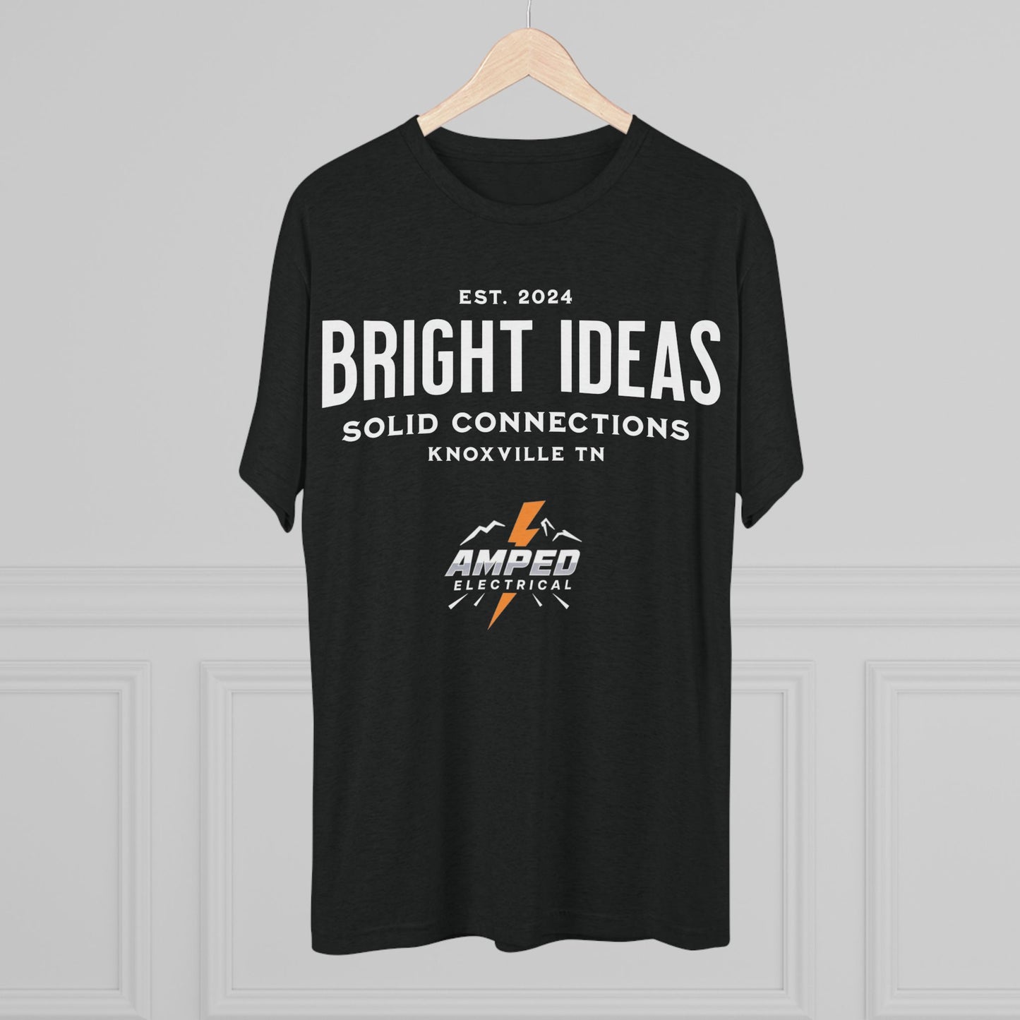 AMPED ELECTRICAL Unisex Tri-Blend Crew Tee with 'Bright Ideas' for Electricians, Stylish Workwear