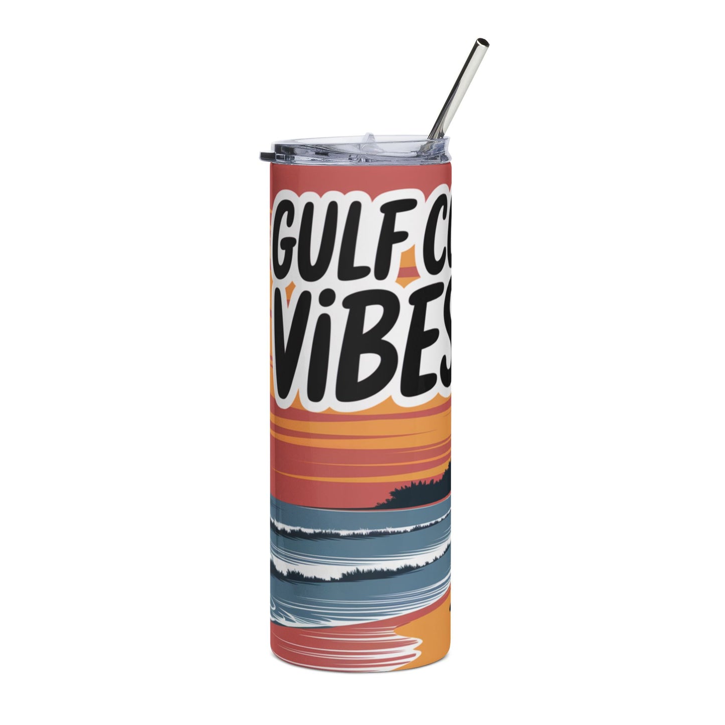 Gulf Coast Vibes Tumbler, Stainless Steel 20oz Travel Mug, Perfect for Beach Lovers, Summer Parties