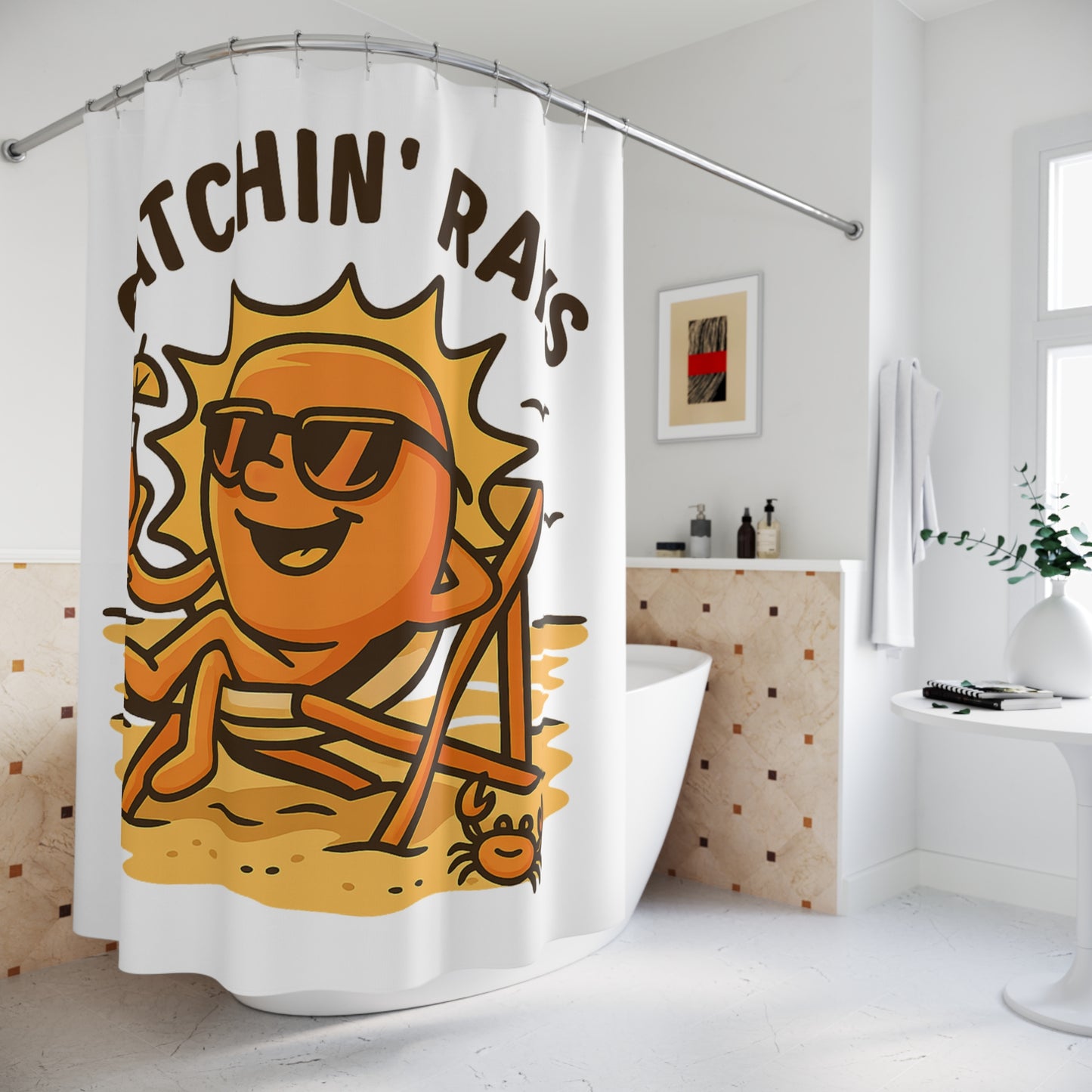 Catchin' Rays Shower Curtain - Bright Sun Fun, Beach Vibes, Bathroom Decor