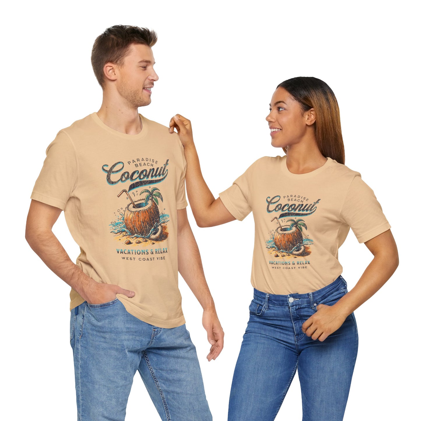Beach Vibes Tee - Unisex Jersey Short Sleeve Shirt with Coconut Design, Tropical Summer Style, Vacation Apparel