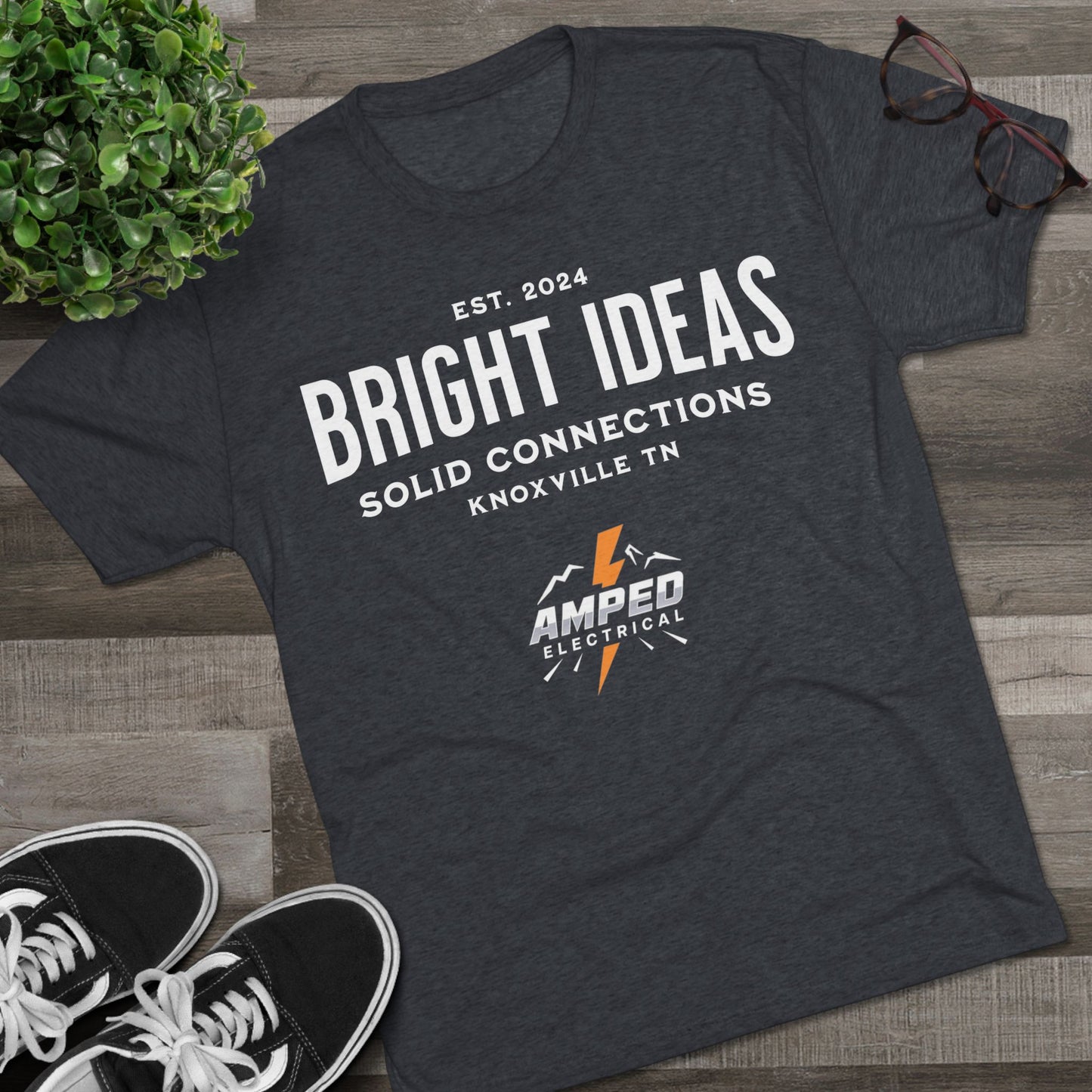AMPED ELECTRICAL Unisex Tri-Blend Crew Tee with 'Bright Ideas' for Electricians, Stylish Workwear