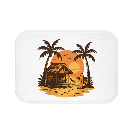 Beach Vibes Bath Mat - Tropical Sunset Decor, Surf Home Accessories