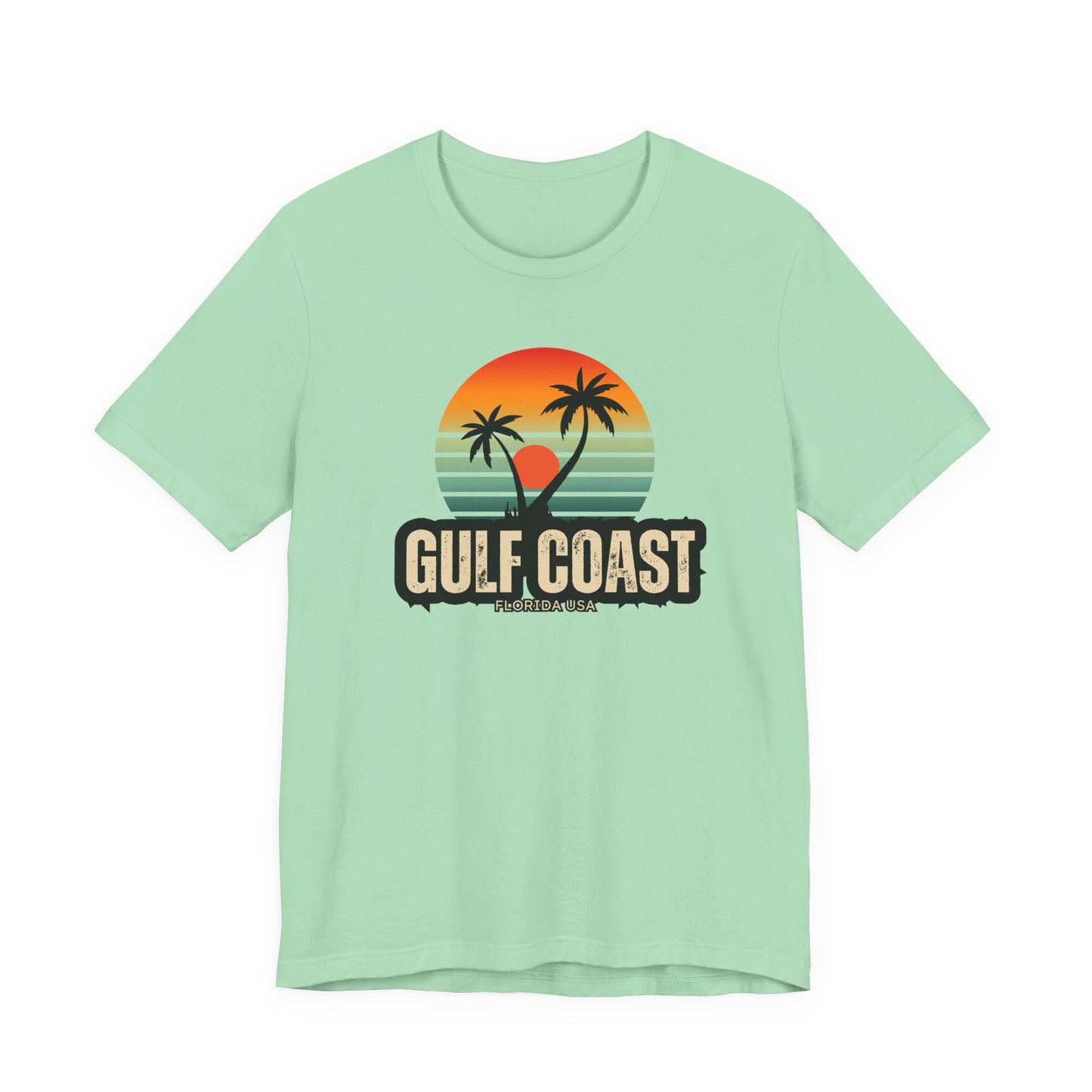 Gulf Coast Retro Tee - Unisex Jersey Short Sleeve with Palm Trees & Sunset