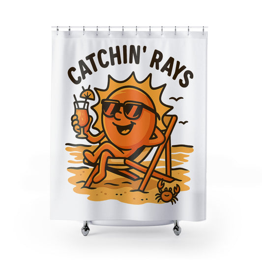Catchin' Rays Shower Curtain - Bright Sun Fun, Beach Vibes, Bathroom Decor