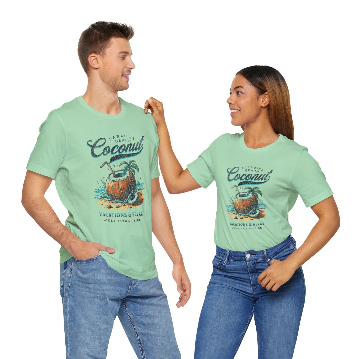 Beach Vibes Tee - Unisex Jersey Short Sleeve Shirt with Coconut Design, Tropical Summer Style, Vacation Apparel