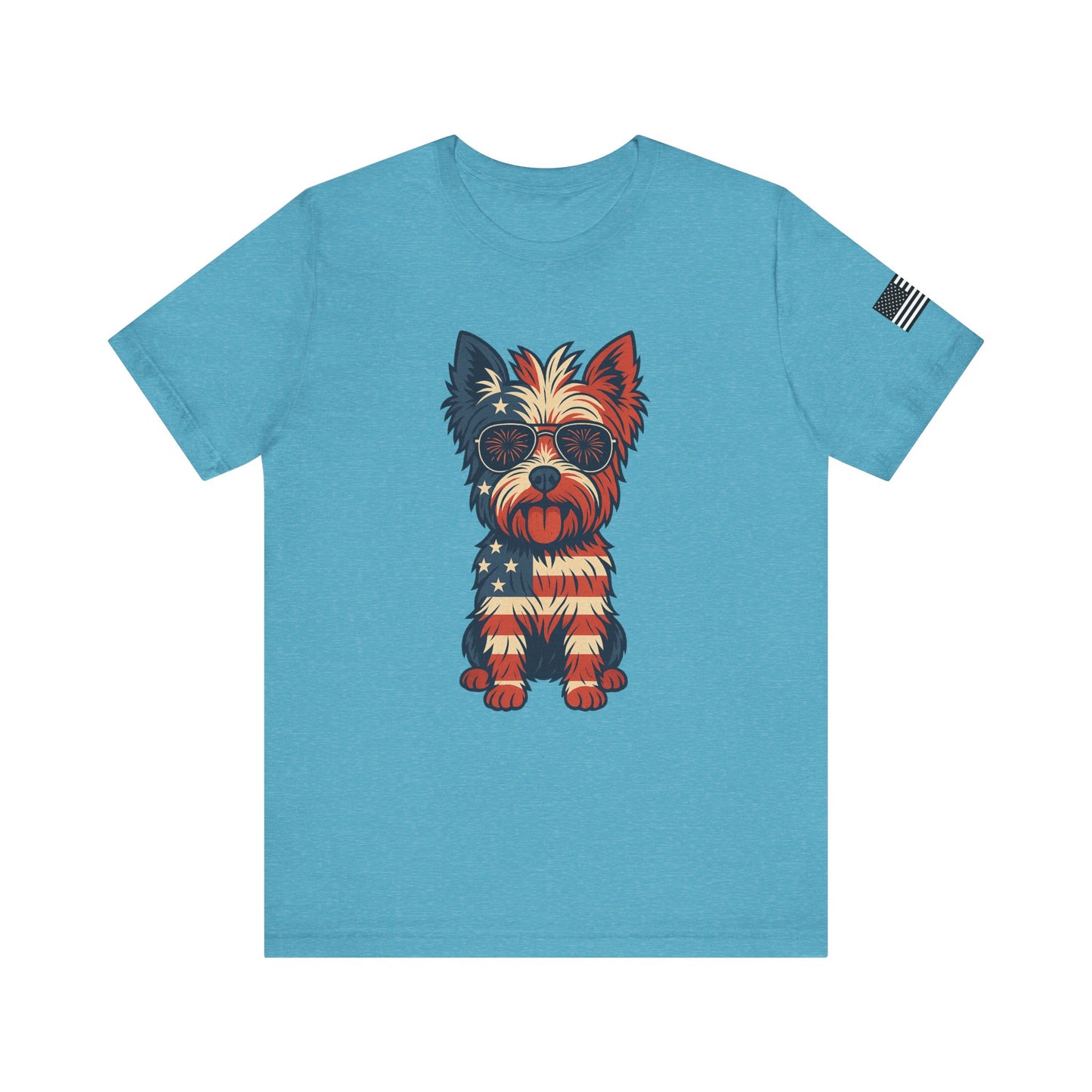 Patriotic Yorkie Dog Tee with American Flag Design