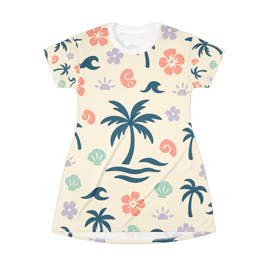 T-Shirt Dress - Tropical Paradise Print for Casual Summer Days