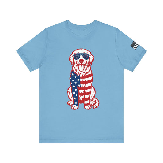 Patriotic Golden Retriever Dog Tee: Unisex Jersey Short Sleeve