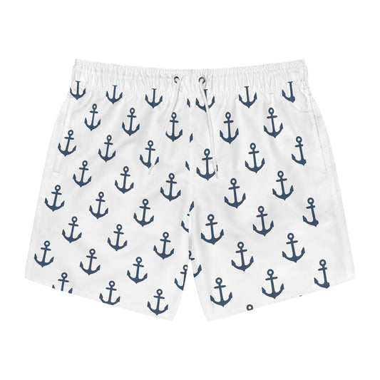 Nautical Swim Trunks for Beach Days, Anchor Print Bathing Suit, Summer Swimwear