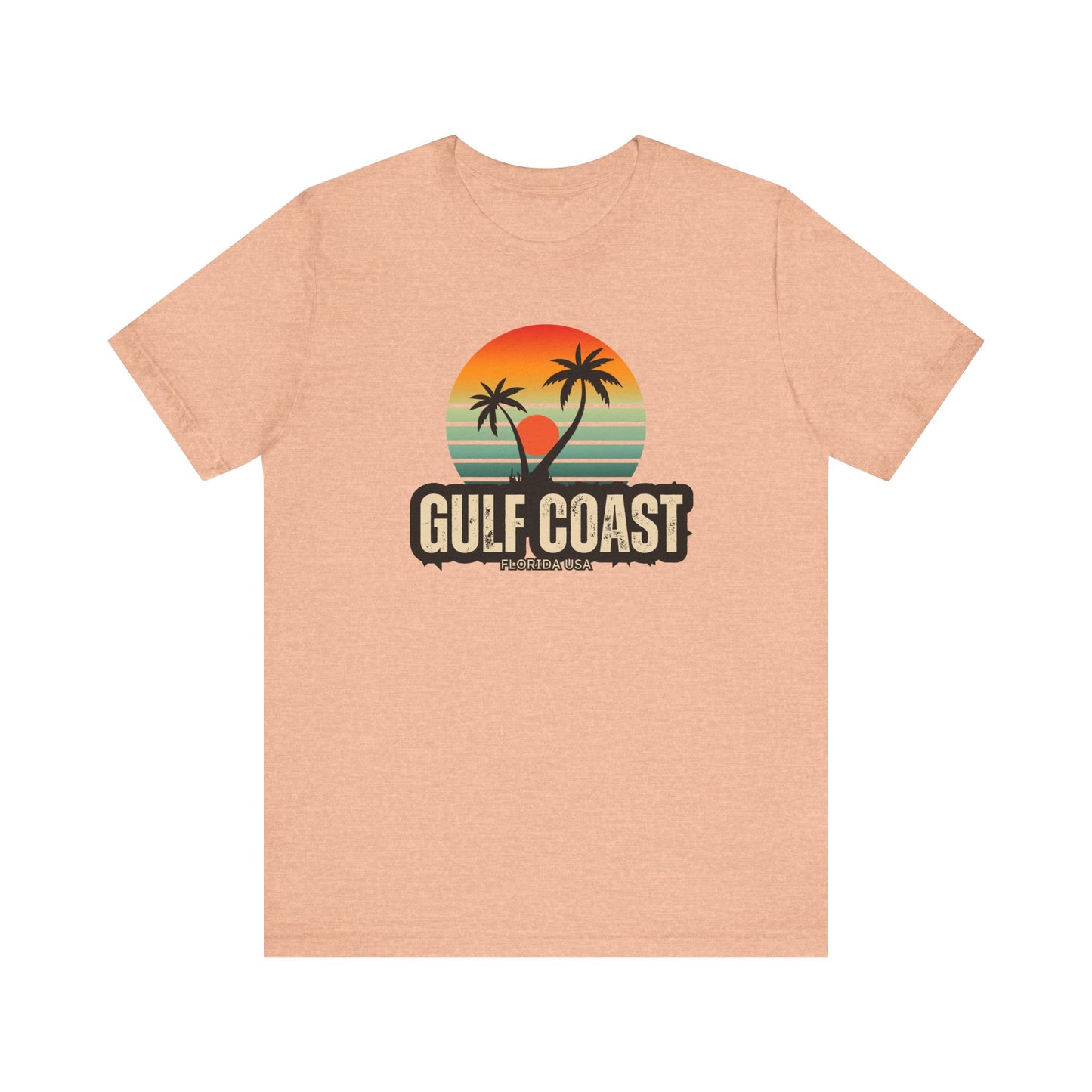 Gulf Coast Retro Tee - Unisex Jersey Short Sleeve with Palm Trees & Sunset