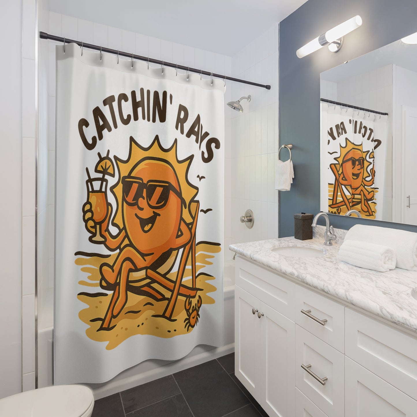 Catchin' Rays Shower Curtain - Bright Sun Fun, Beach Vibes, Bathroom Decor