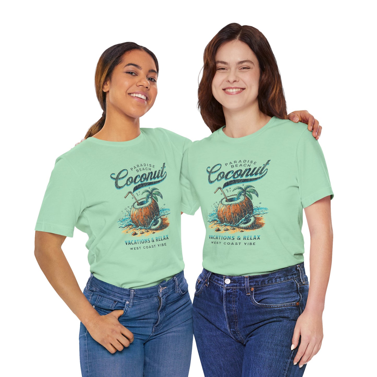 Beach Vibes Tee - Unisex Jersey Short Sleeve Shirt with Coconut Design, Tropical Summer Style, Vacation Apparel
