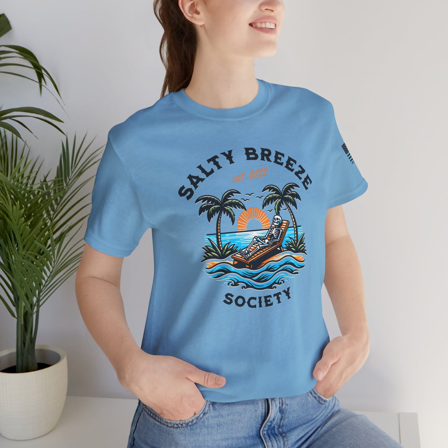 Salty Breeze Society™ Tee, Casual Summer Shirt, Beach Vibe Apparel, Gift for Ocean Lovers, Relaxed Fit Graphic Tee