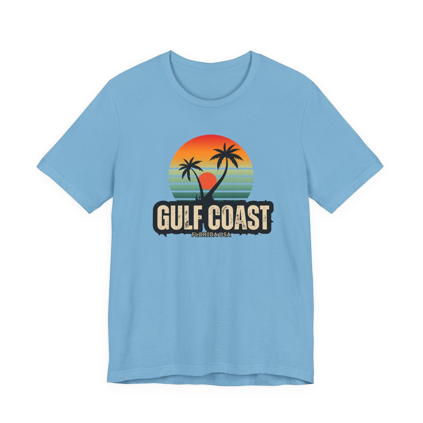 Gulf Coast Retro Tee - Unisex Jersey Short Sleeve with Palm Trees & Sunset