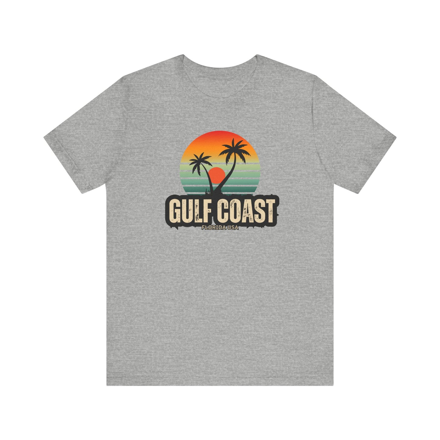 Gulf Coast Retro Tee - Unisex Jersey Short Sleeve with Palm Trees & Sunset