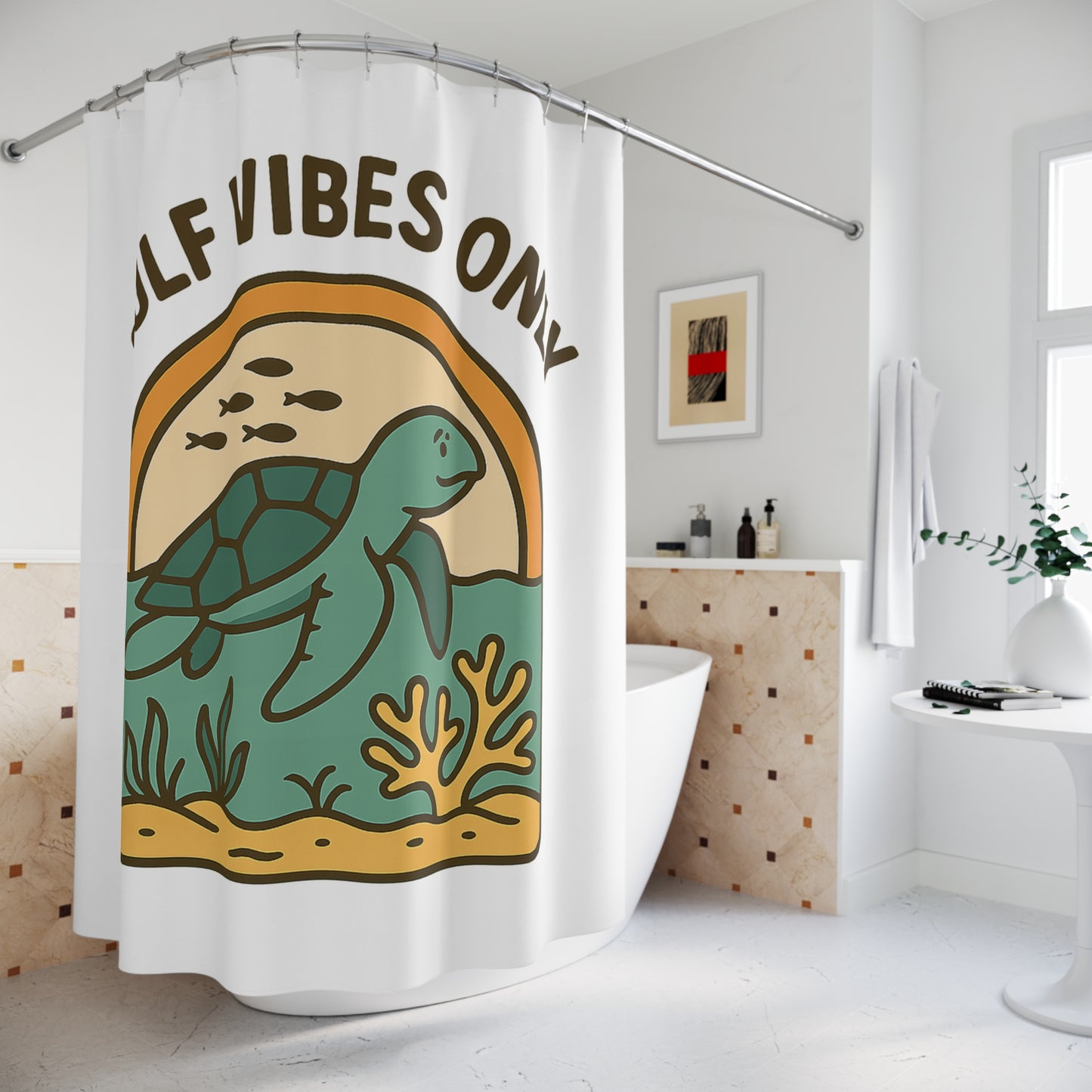 Gulf Vibes Only Shower Curtain | Nautical Bathroom Decor, Beach House Gift