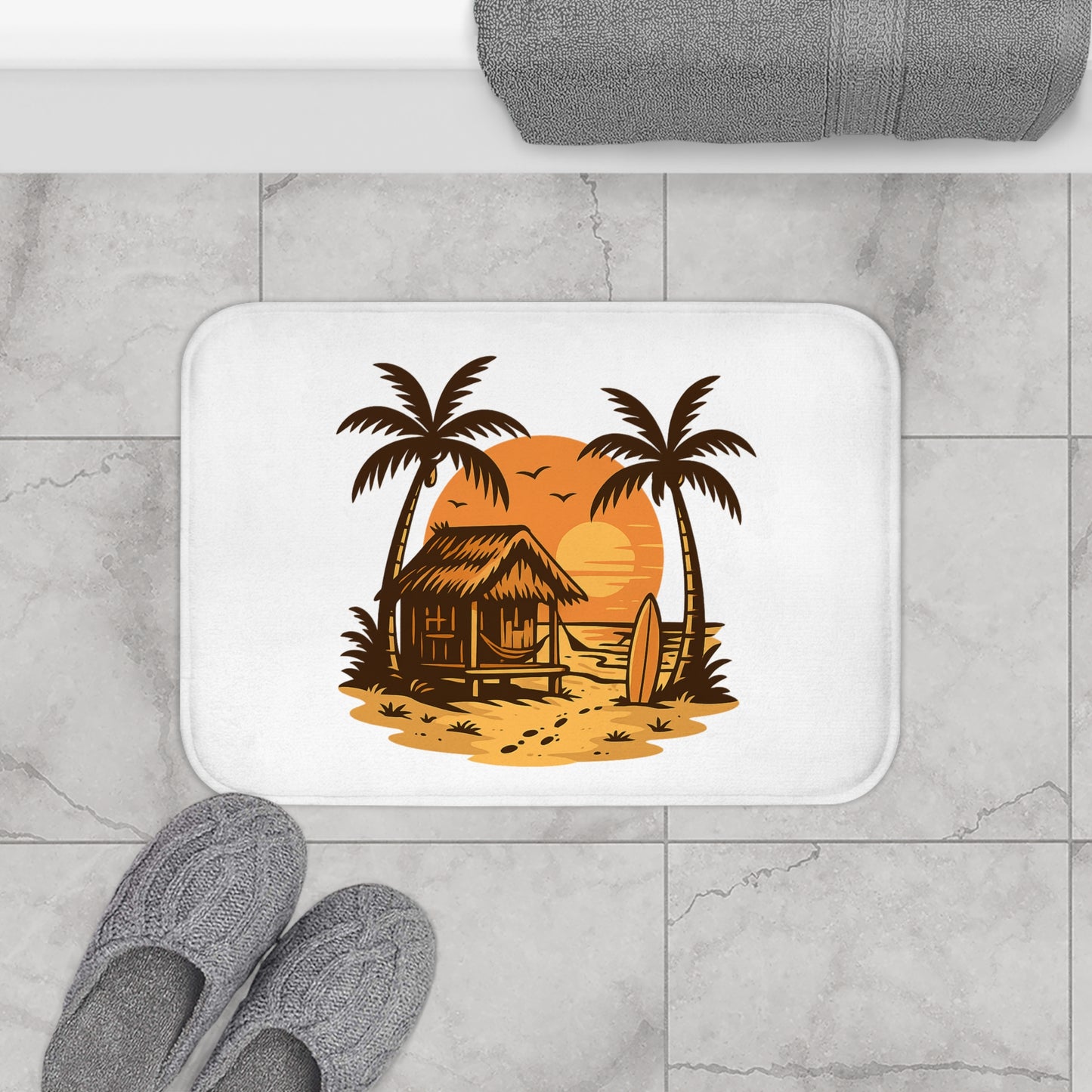 Beach Vibes Bath Mat - Tropical Sunset Decor, Surf Home Accessories