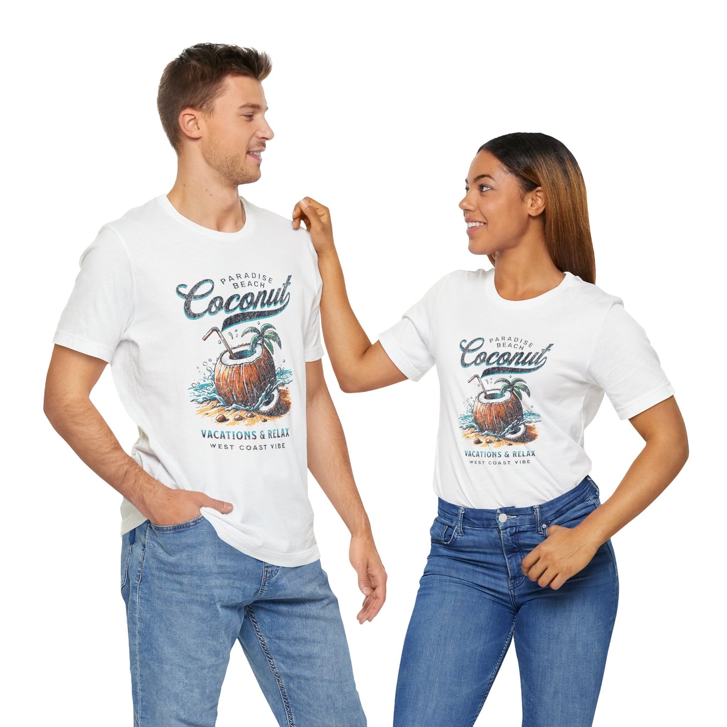 Beach Vibes Tee - Unisex Jersey Short Sleeve Shirt with Coconut Design, Tropical Summer Style, Vacation Apparel