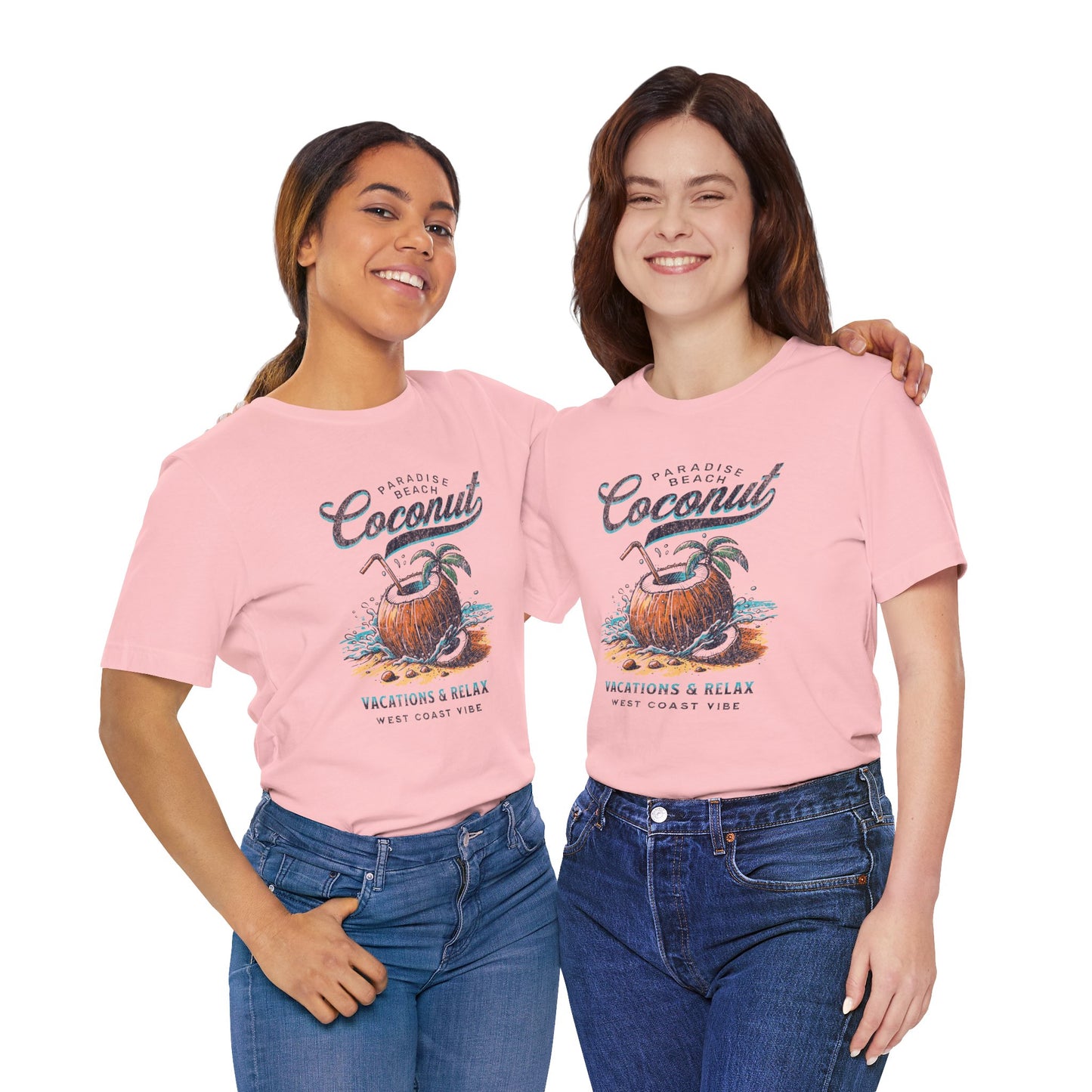 Beach Vibes Tee - Unisex Jersey Short Sleeve Shirt with Coconut Design, Tropical Summer Style, Vacation Apparel