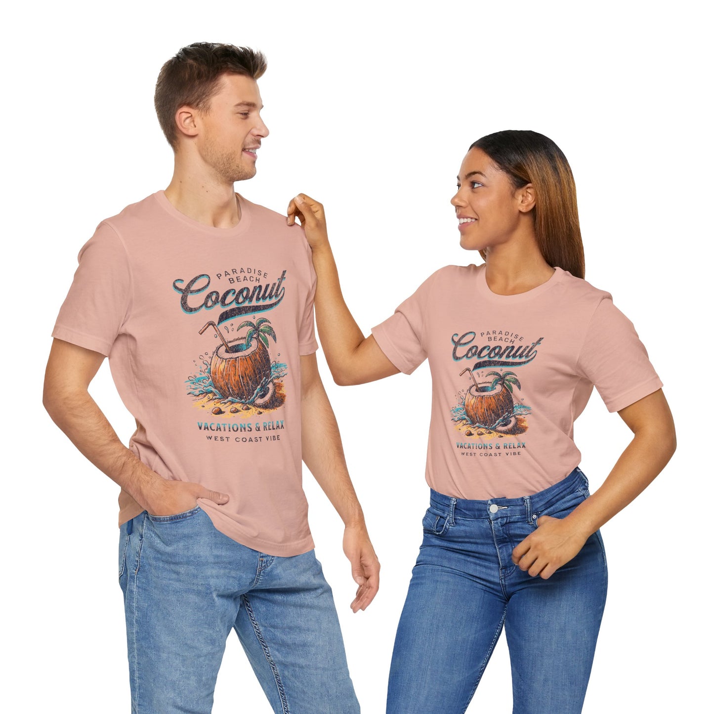 Beach Vibes Tee - Unisex Jersey Short Sleeve Shirt with Coconut Design, Tropical Summer Style, Vacation Apparel