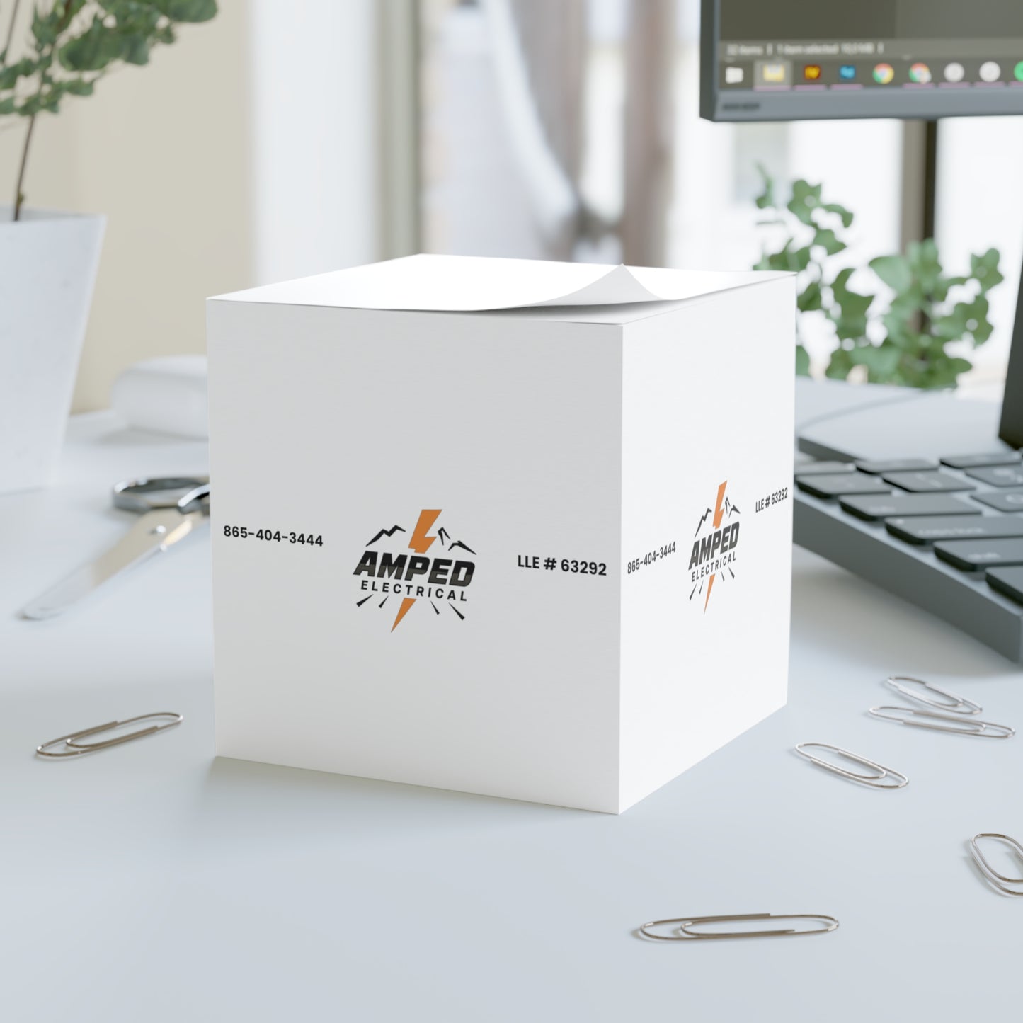 AMPED ELECTRICAL Electrical Note Cube, Office Desk Organizer, Business Branded Memo Pad
