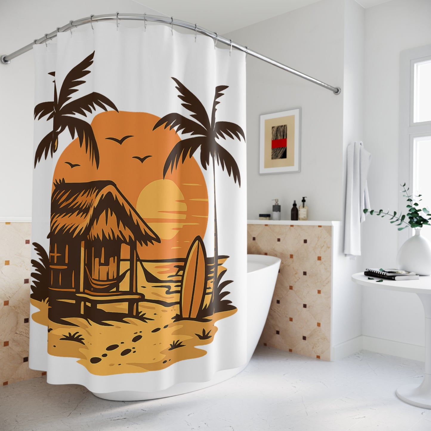 Tropical Beach Shower Curtain | Coastal Home Decor, Bathroom Accessories