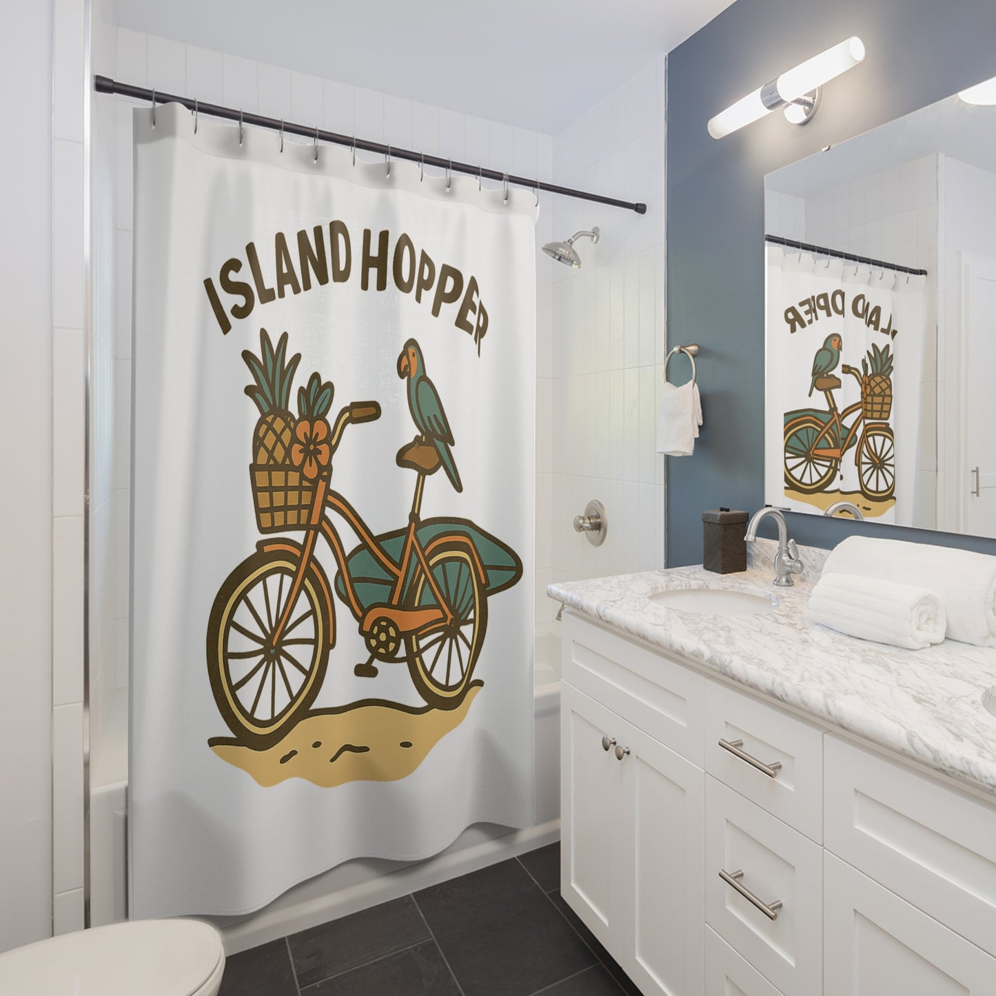 Tropical Island Hopper Shower Curtain, Beach Decor, Bathroom Refresh