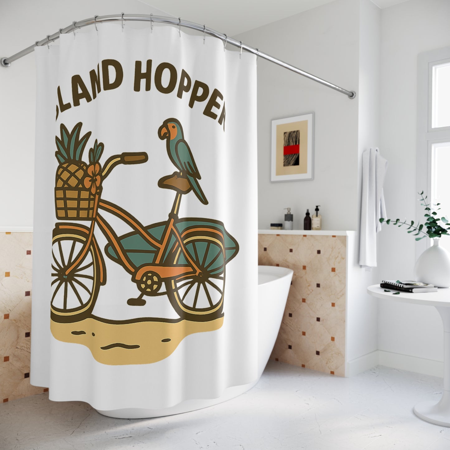Tropical Island Hopper Shower Curtain, Beach Decor, Bathroom Refresh