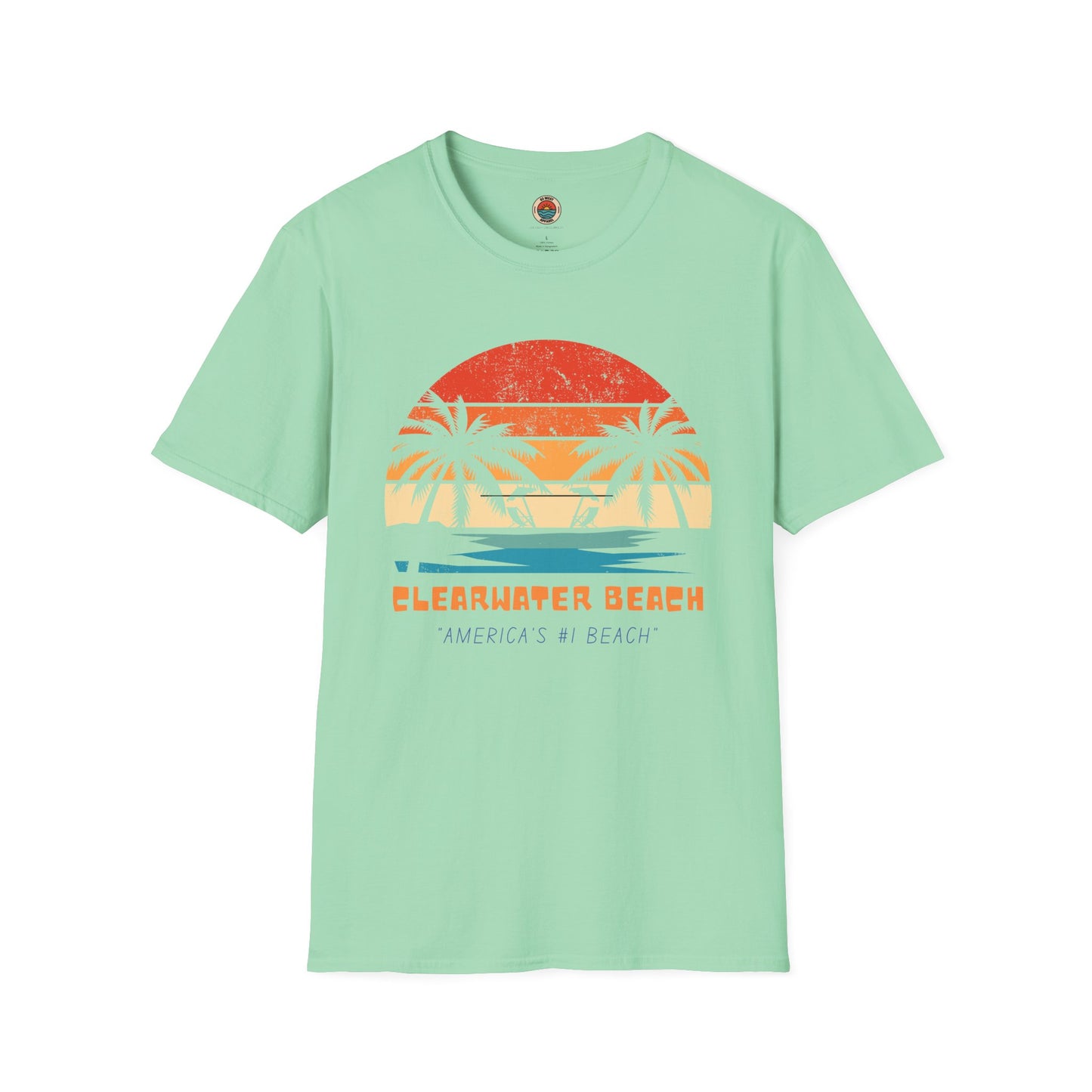 Clearwater Beach Unisex Softstyle T-Shirt - Vintage Sunset Design