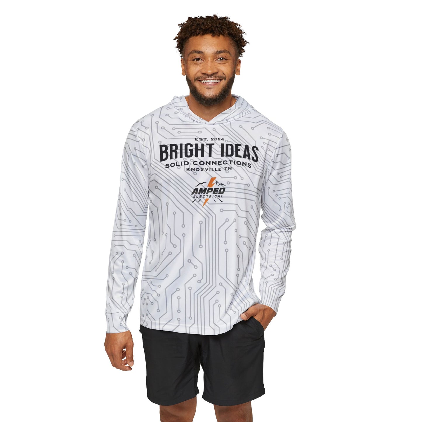 AMPED ELECTRICAL Bright Ideas Graphic Men's Tech-Inspired Warmup Hoodie
