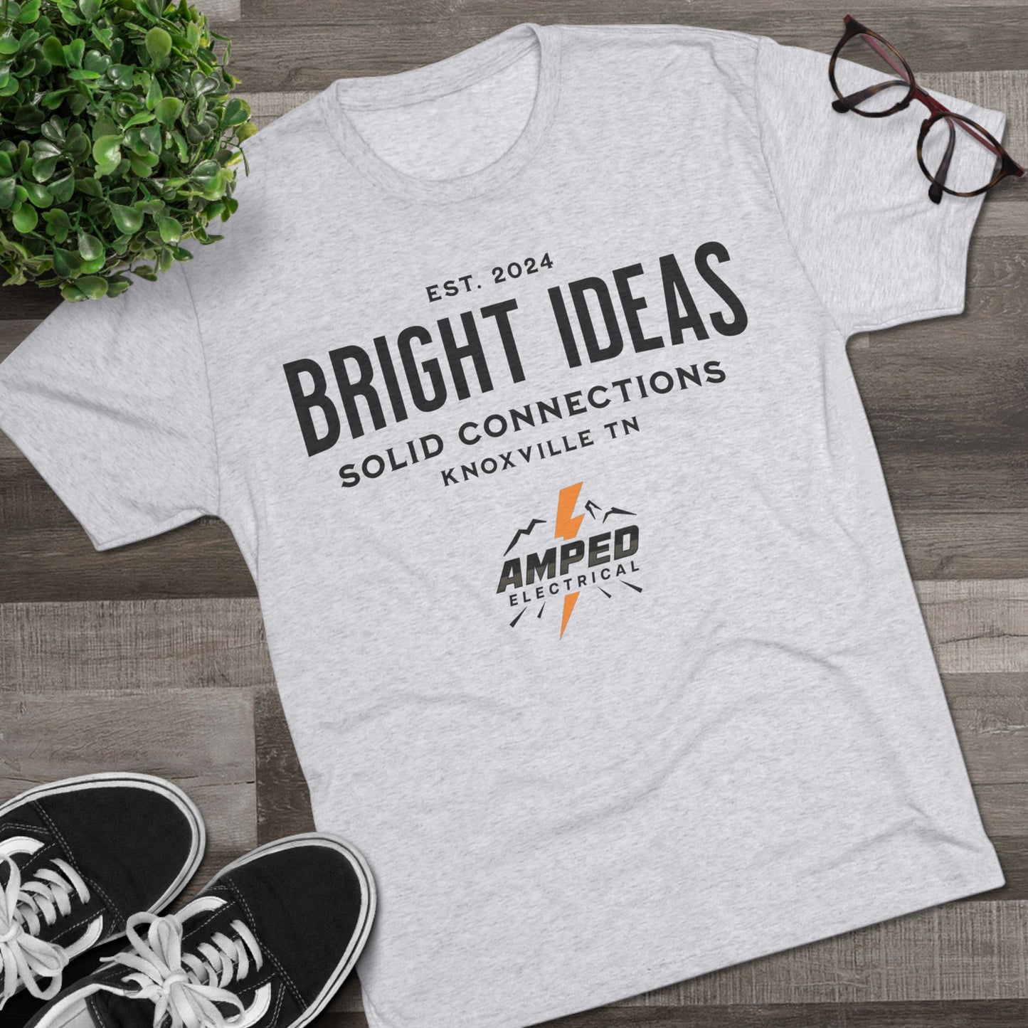 AMPED ELECTRICAL Unisex Tri-Blend Crew Tee with 'Bright Ideas' for Electricians, Stylish Workwear