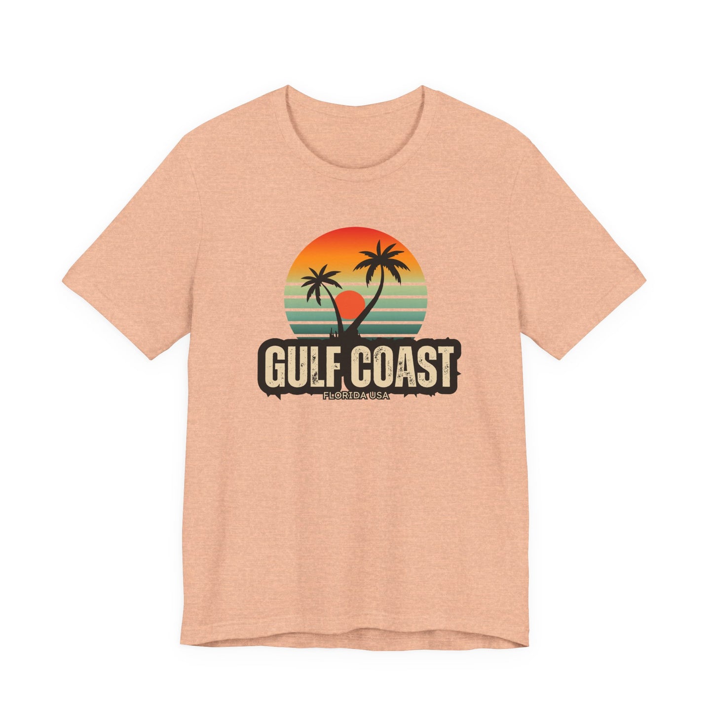 Gulf Coast Retro Tee - Unisex Jersey Short Sleeve with Palm Trees & Sunset