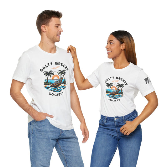 Salty Breeze Society™ Tee, Casual Summer Shirt, Beach Vibe Apparel, Gift for Ocean Lovers, Relaxed Fit Graphic Tee