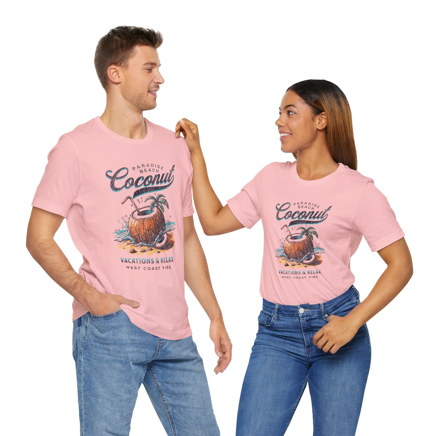 Beach Vibes Tee - Unisex Jersey Short Sleeve Shirt with Coconut Design, Tropical Summer Style, Vacation Apparel