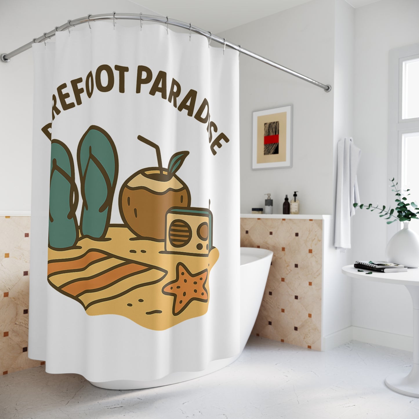 Beach-Themed Shower Curtain, Tropical Home Decor, Nautical Bathroom Accessory