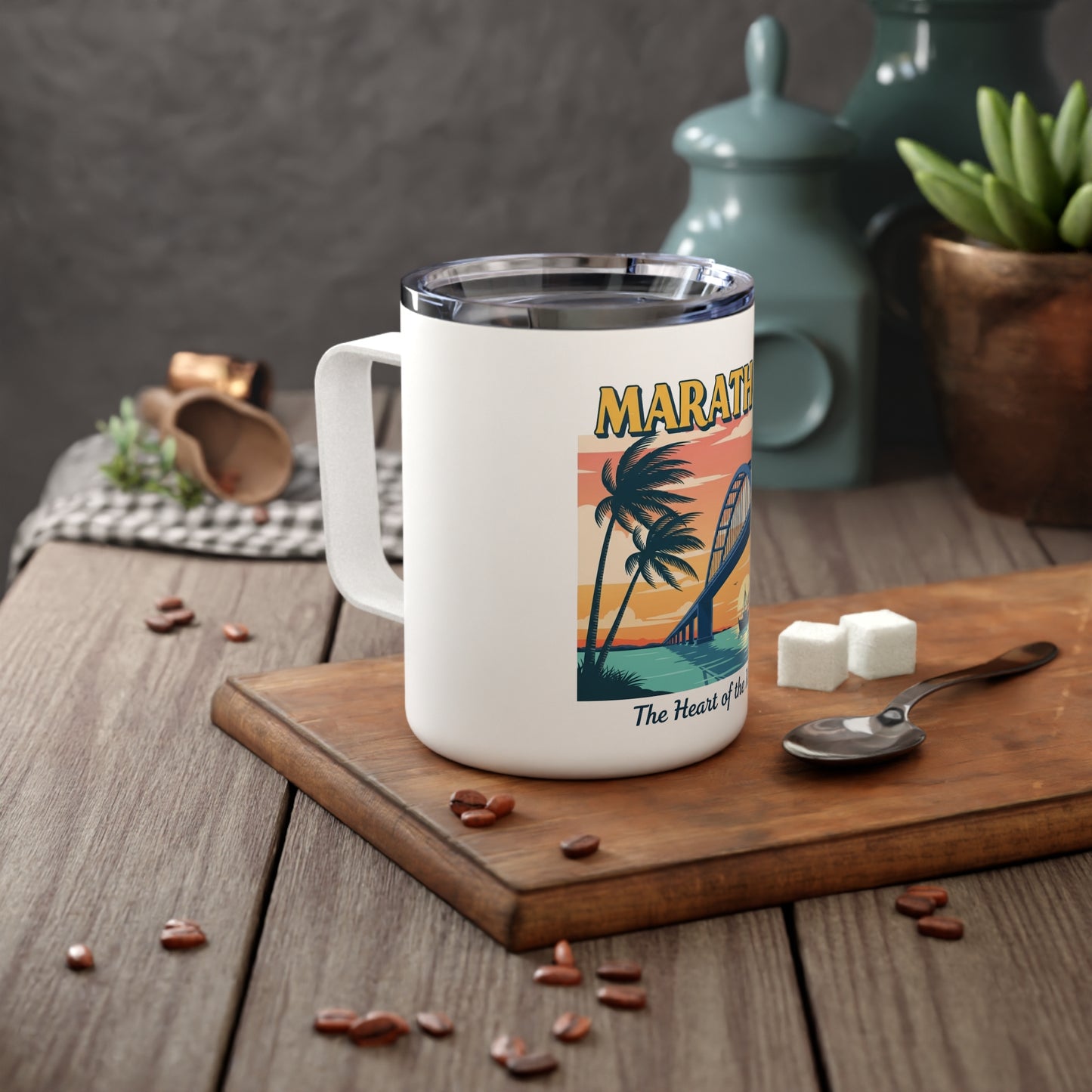 Marathon Themed Insulated Coffee Mug - 10oz, Tropical Vibes, Travel Mug, Gift for Coffee Lovers, Beach Decor, Vacation Souvenir
