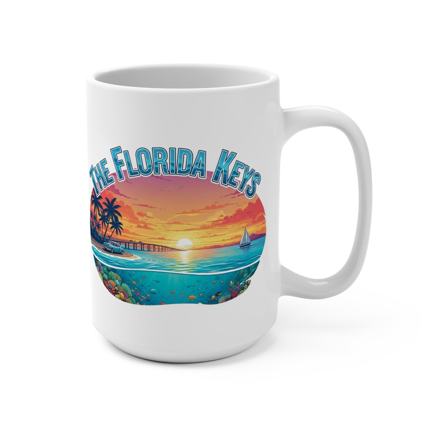 Key West Florida Keys Travel Mug, 15oz, Tropical Vacation Coffee Cup, Perfect Gift for Travelers