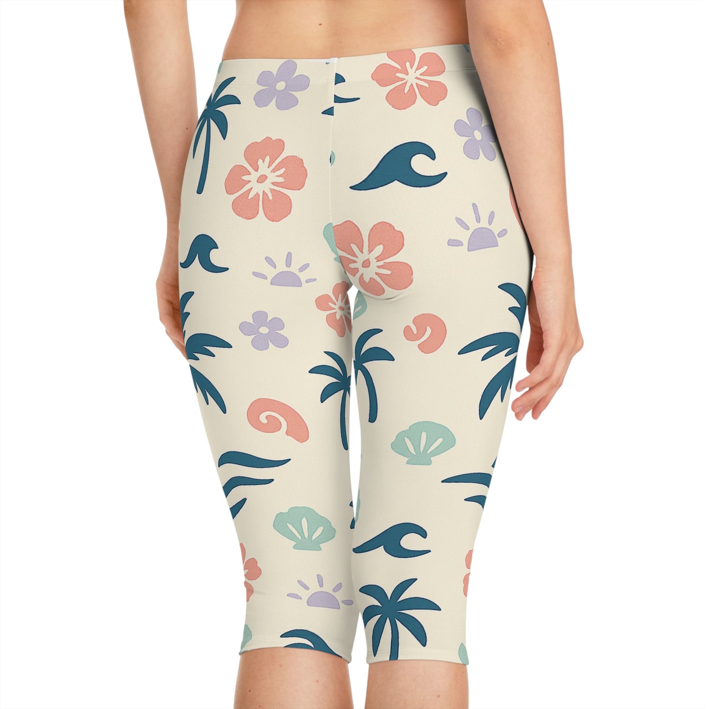 Tropical Floral Capri Leggings for Women