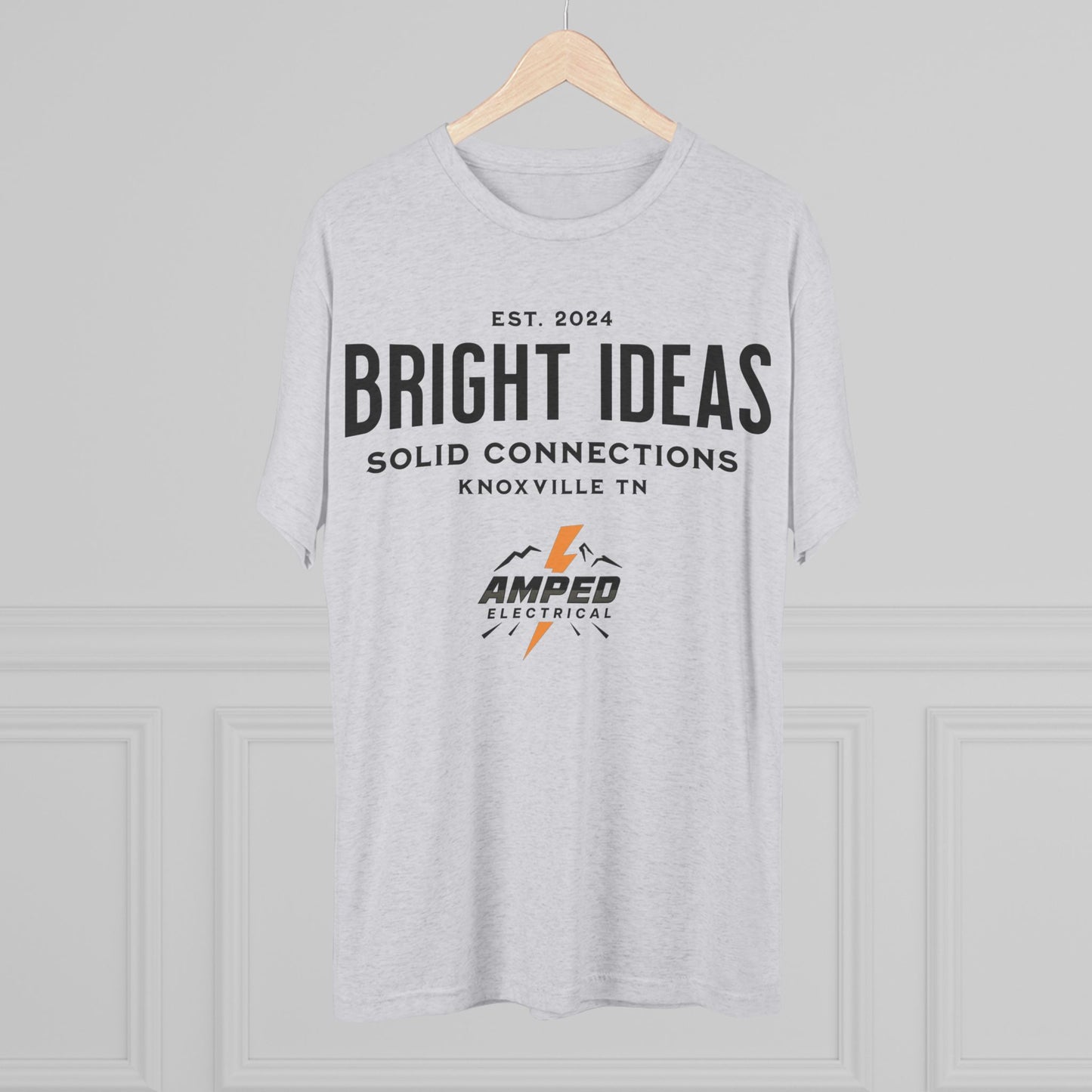 AMPED ELECTRICAL Unisex Tri-Blend Crew Tee with 'Bright Ideas' for Electricians, Stylish Workwear
