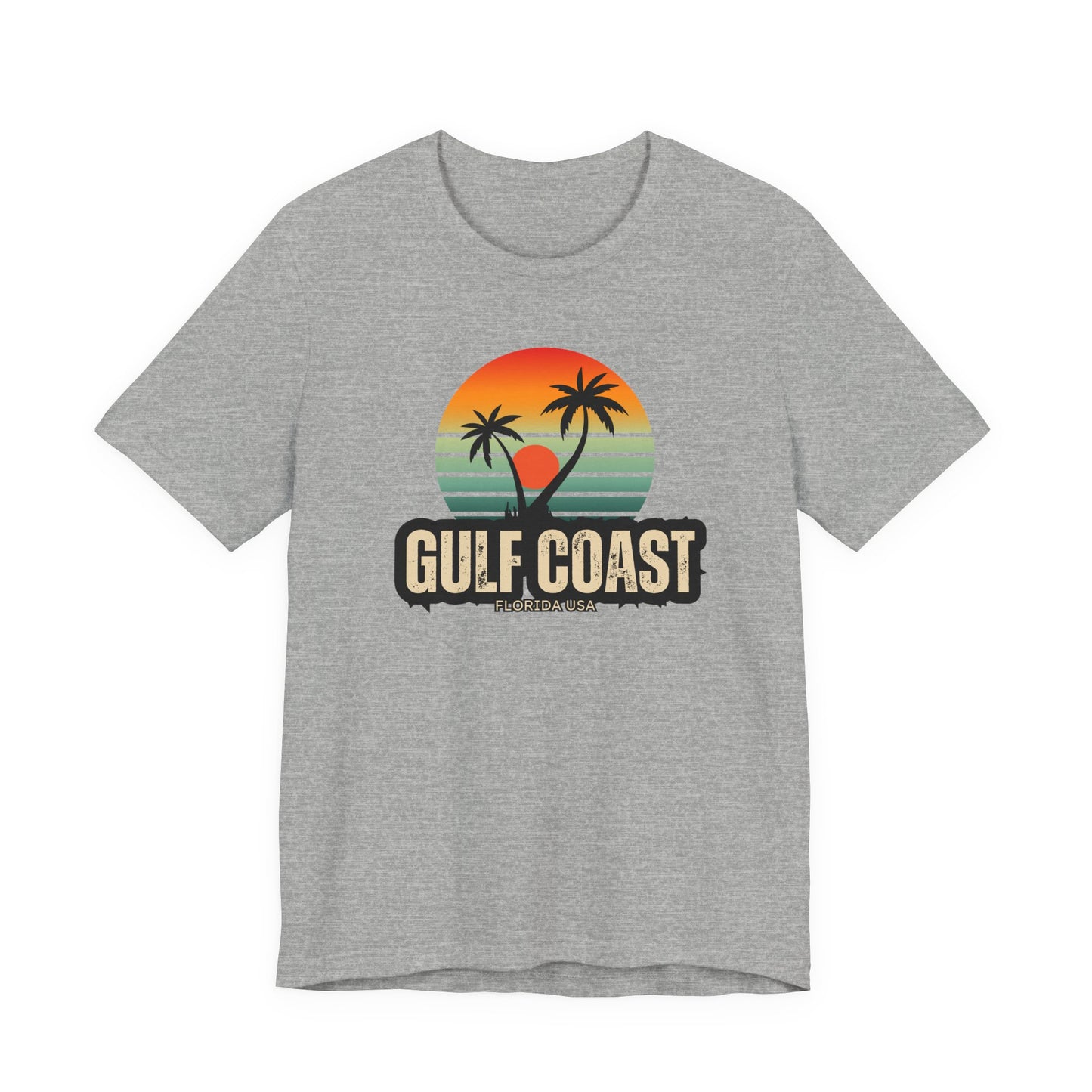 Gulf Coast Retro Tee - Unisex Jersey Short Sleeve with Palm Trees & Sunset