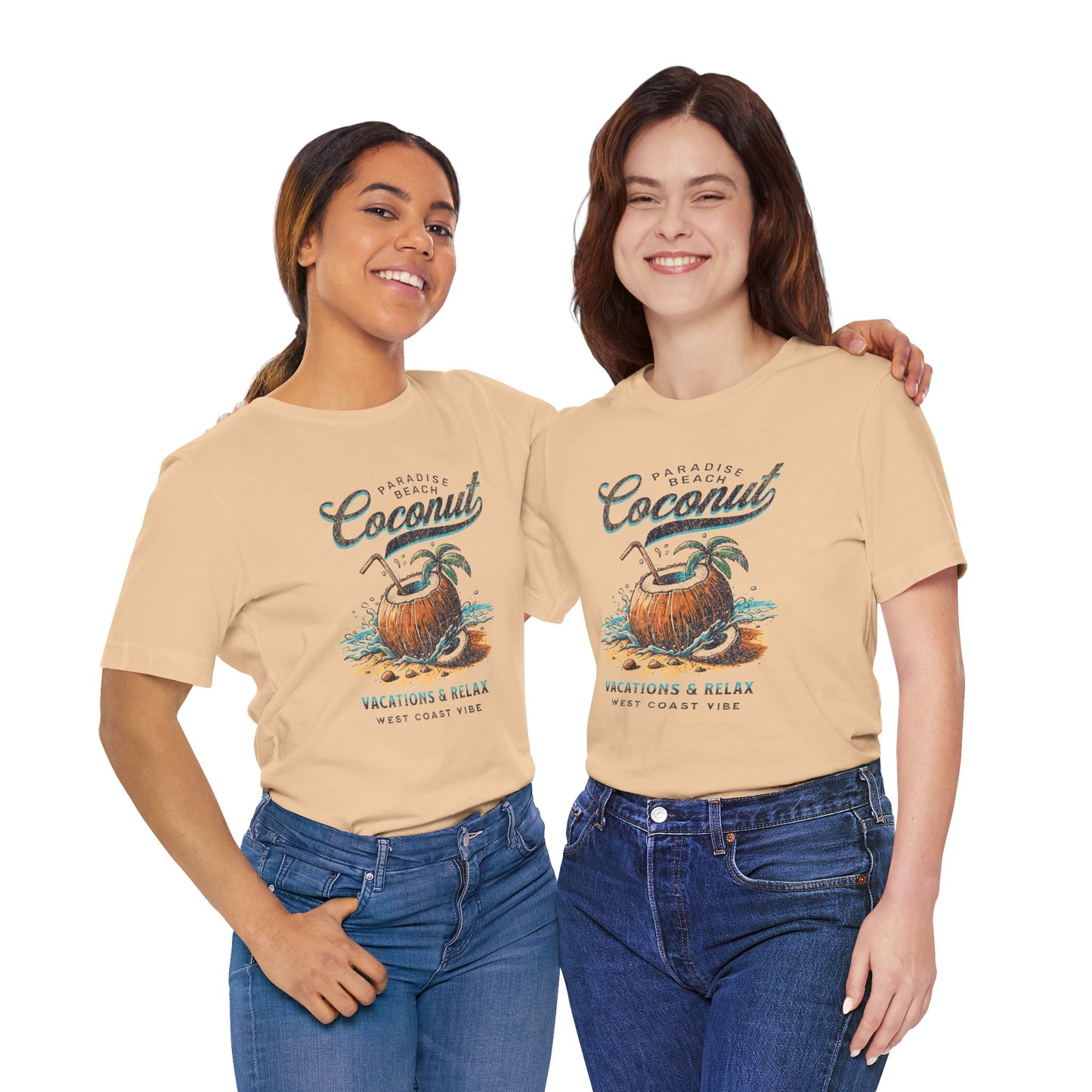 Beach Vibes Tee - Unisex Jersey Short Sleeve Shirt with Coconut Design, Tropical Summer Style, Vacation Apparel