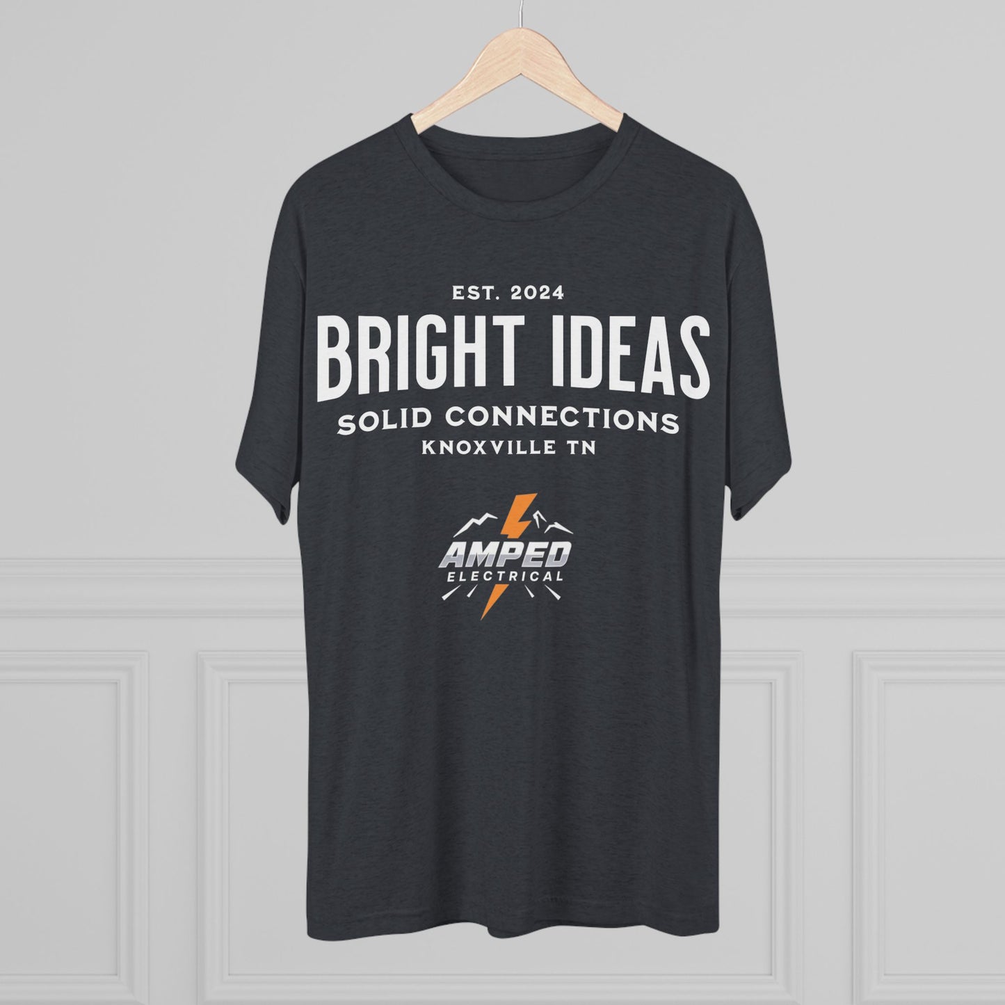 AMPED ELECTRICAL Unisex Tri-Blend Crew Tee with 'Bright Ideas' for Electricians, Stylish Workwear