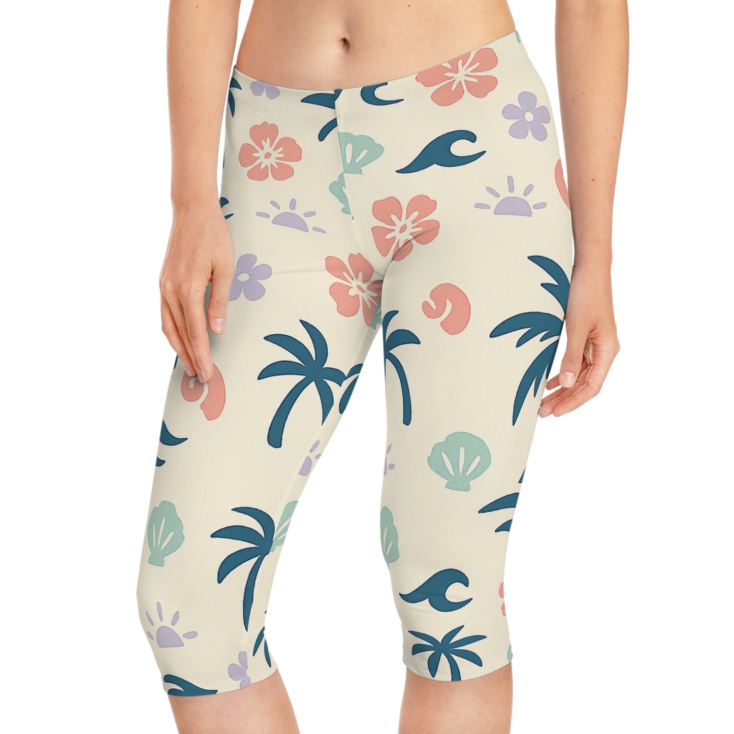Tropical Floral Capri Leggings for Women