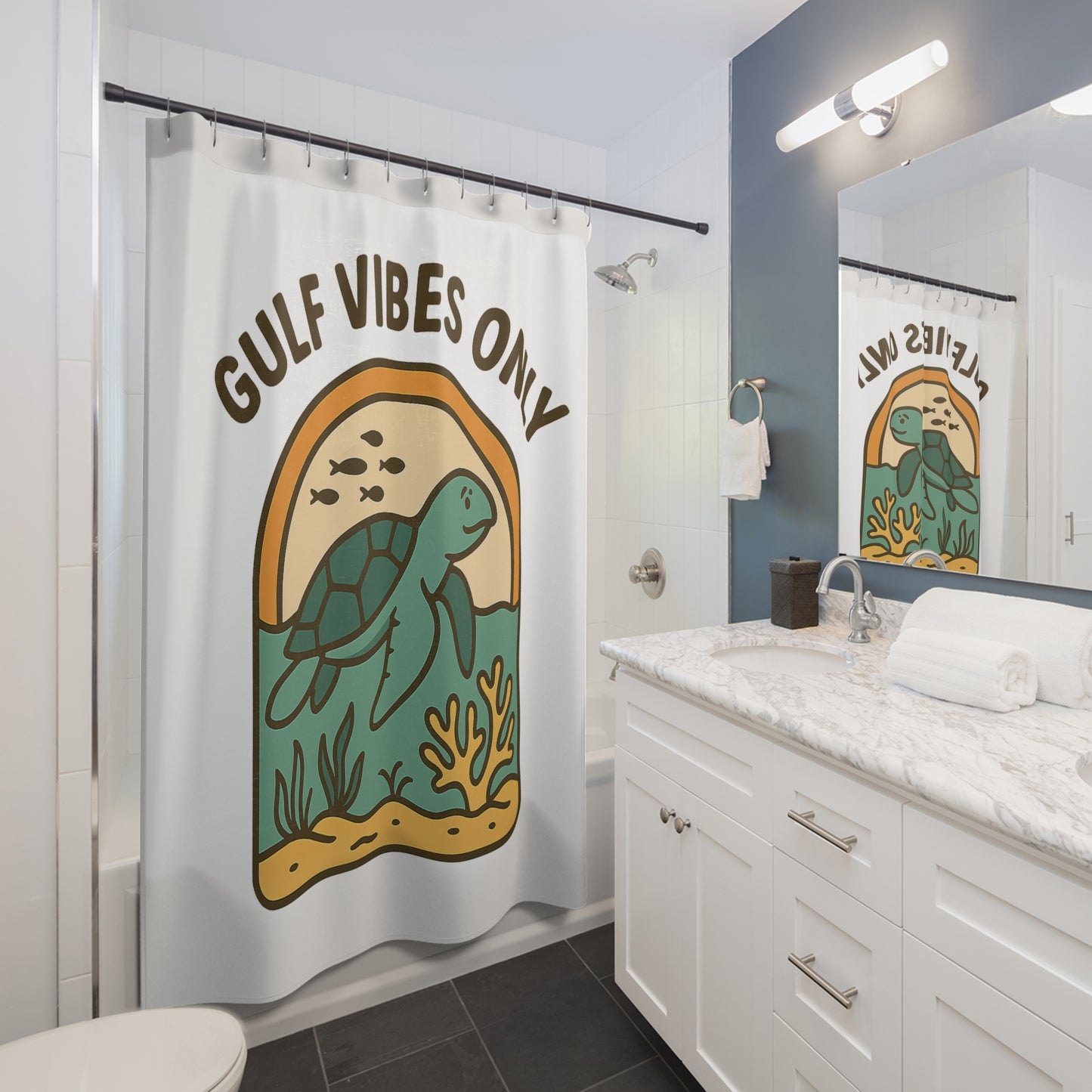 Gulf Vibes Only Shower Curtain | Nautical Bathroom Decor, Beach House Gift