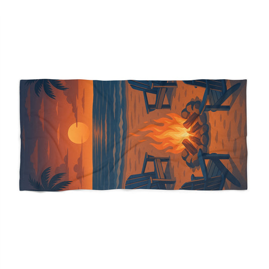 Sunset Beach Towel - Firepit at Dusk Scene