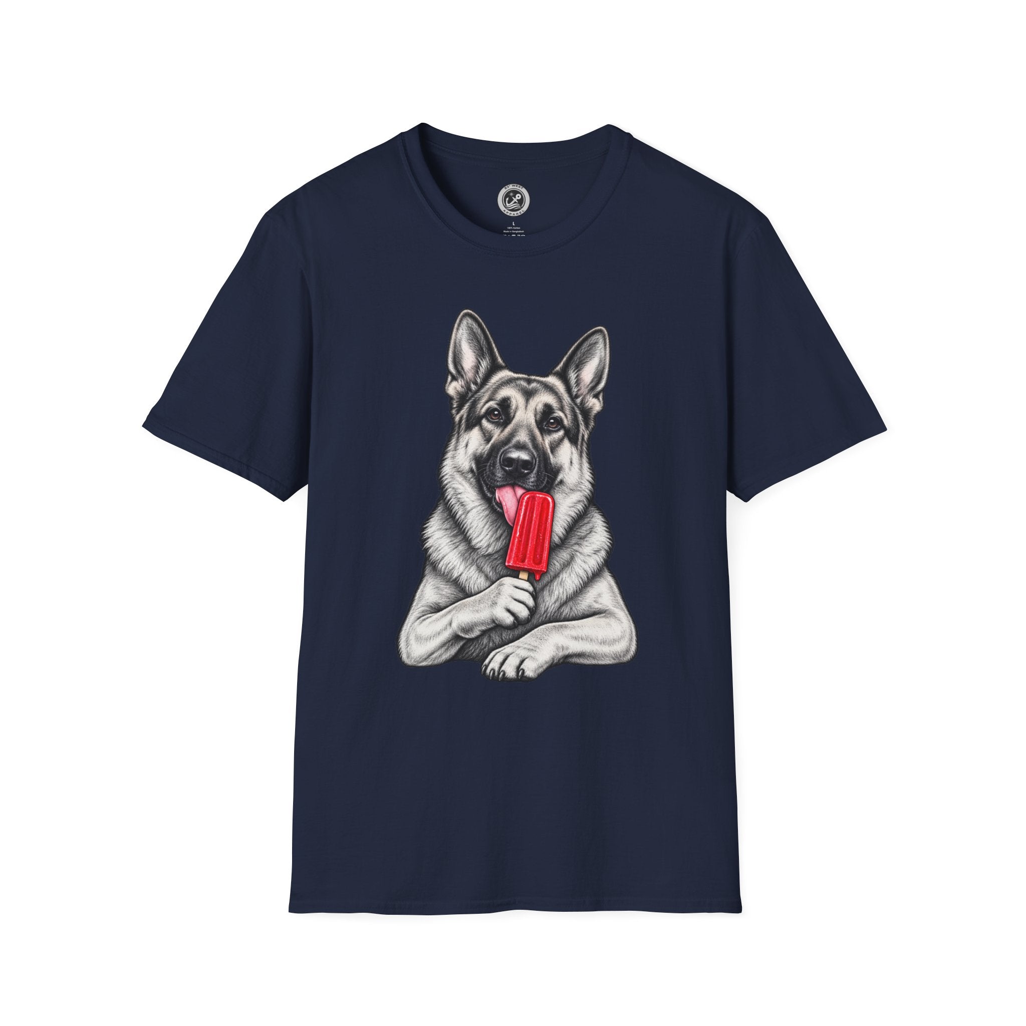 German Shepherd Dog Eating Popsicle T‑Shirt — Cute Pet Lover Graphic Tee