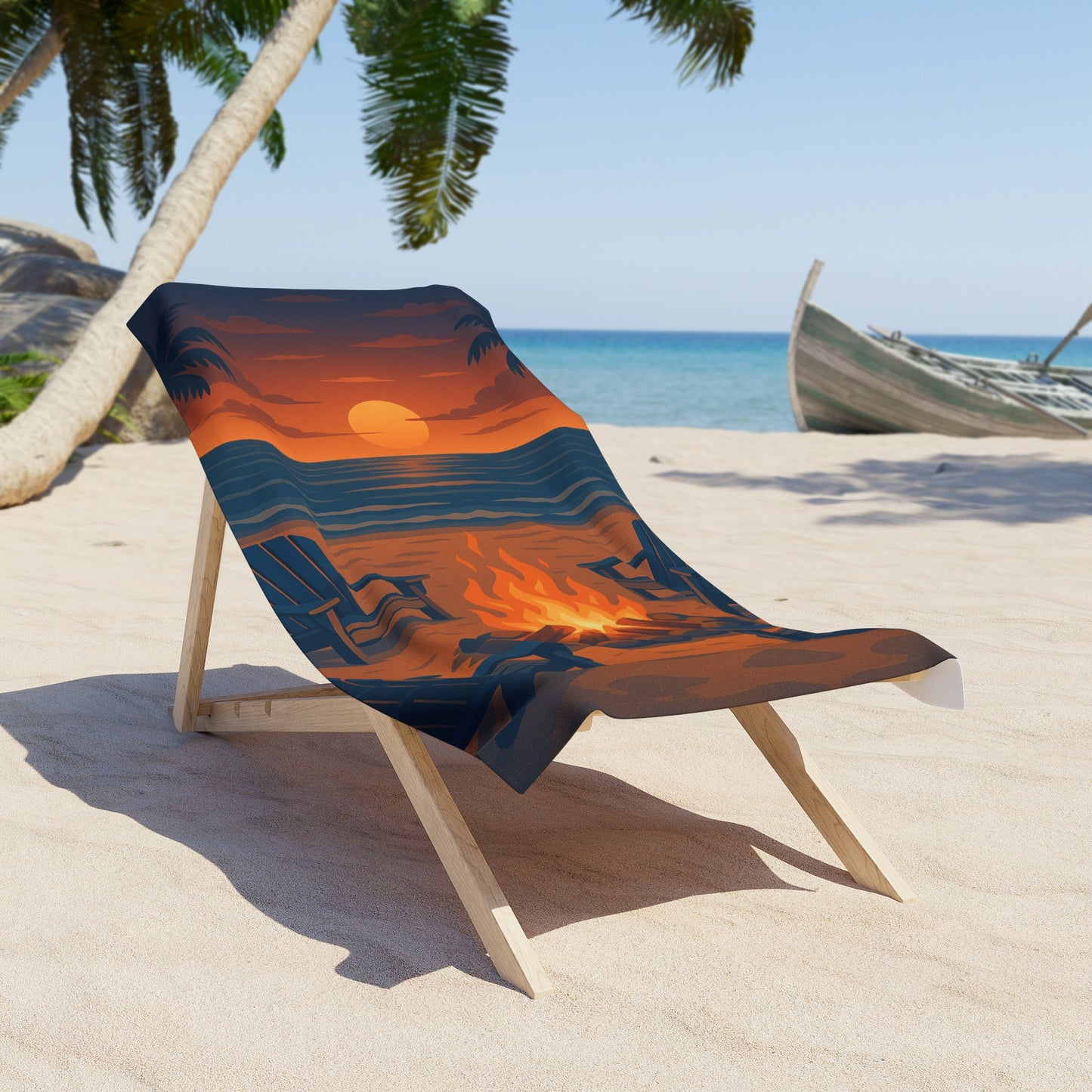 Sunset Beach Towel - Firepit at Dusk Scene