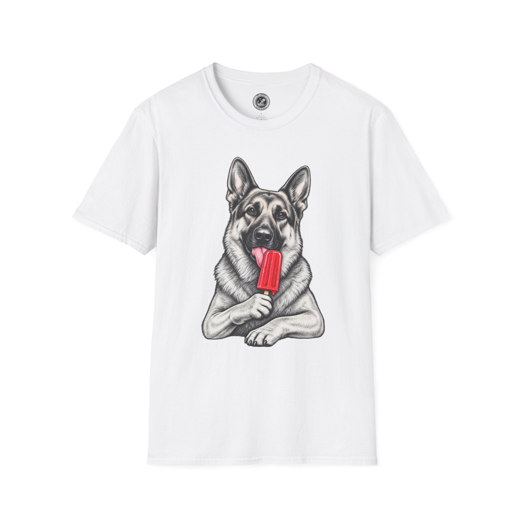 German Shepherd Dog Eating Popsicle T‑Shirt — Cute Pet Lover Graphic Tee