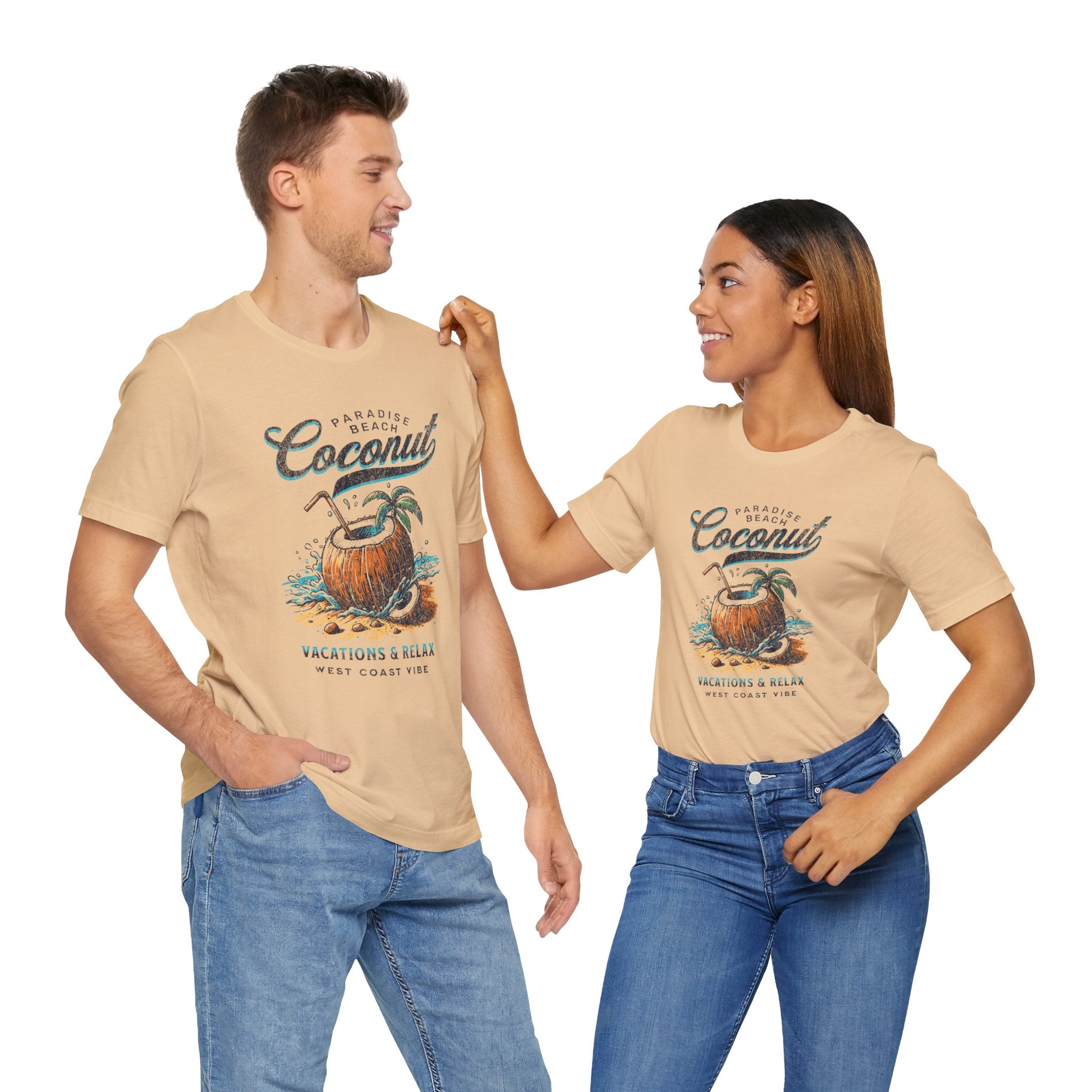 Beach Vibes Tee - Unisex Jersey Short Sleeve Shirt with Coconut Design, Tropical Summer Style, Vacation Apparel
